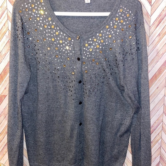 Gray Jewel Embellished Cardigan XL - Picture 5 of 8